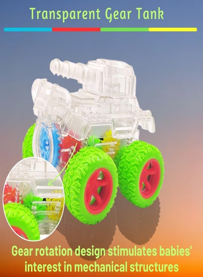 بلس بوينت دبابة صغيرة شفافة من PLUSPOINT، مزودة بإضاءة وتروس قابلة للدوران 360 درجة، لعبة ميكانيكية تحاكي التروس، هدية مثالية للأطفال من الجنسين في أعياد الميلاد، لعبة مركبة عسكرية تعمل بالاحتكاك للأطفال من الجنسين. - Image 2